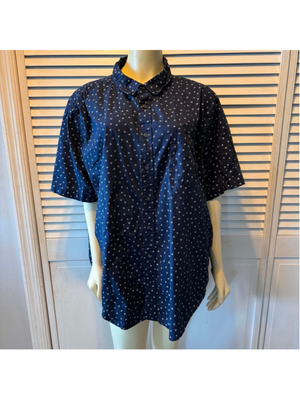 George Classic Fit Button Front Shirt Navy Blue Geometric Print Men’s 3XL 54-56